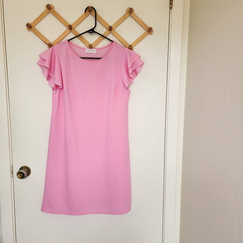Ces Femme size S pink scalloped sleeve shift dress Used good condition
